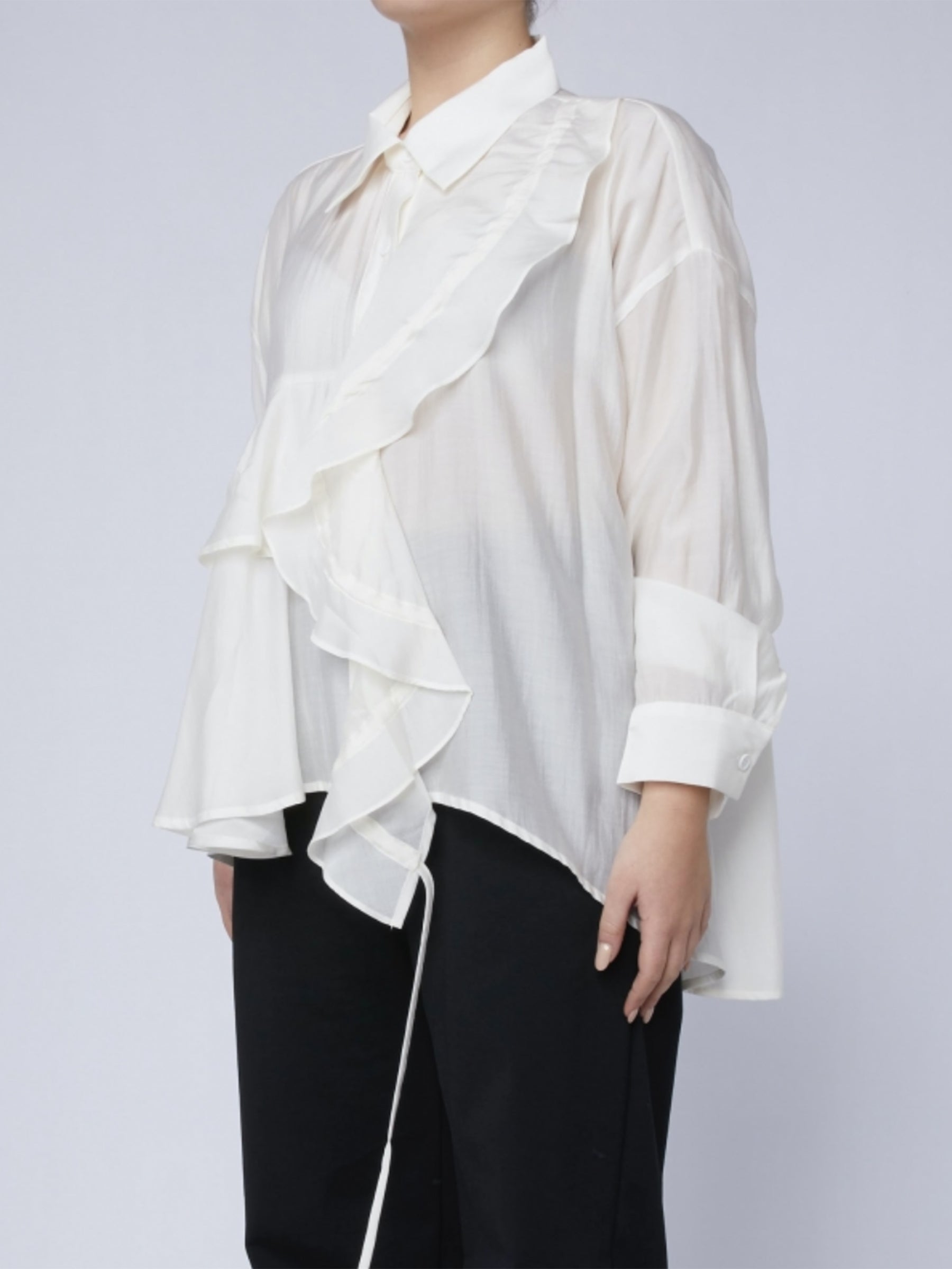 Wilma frill front gathered blouse Cream