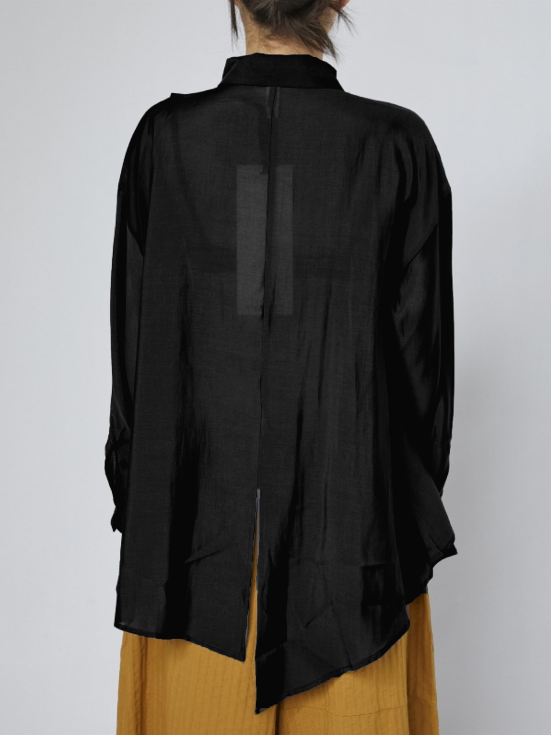 Wilma - frill front gathered blouse black