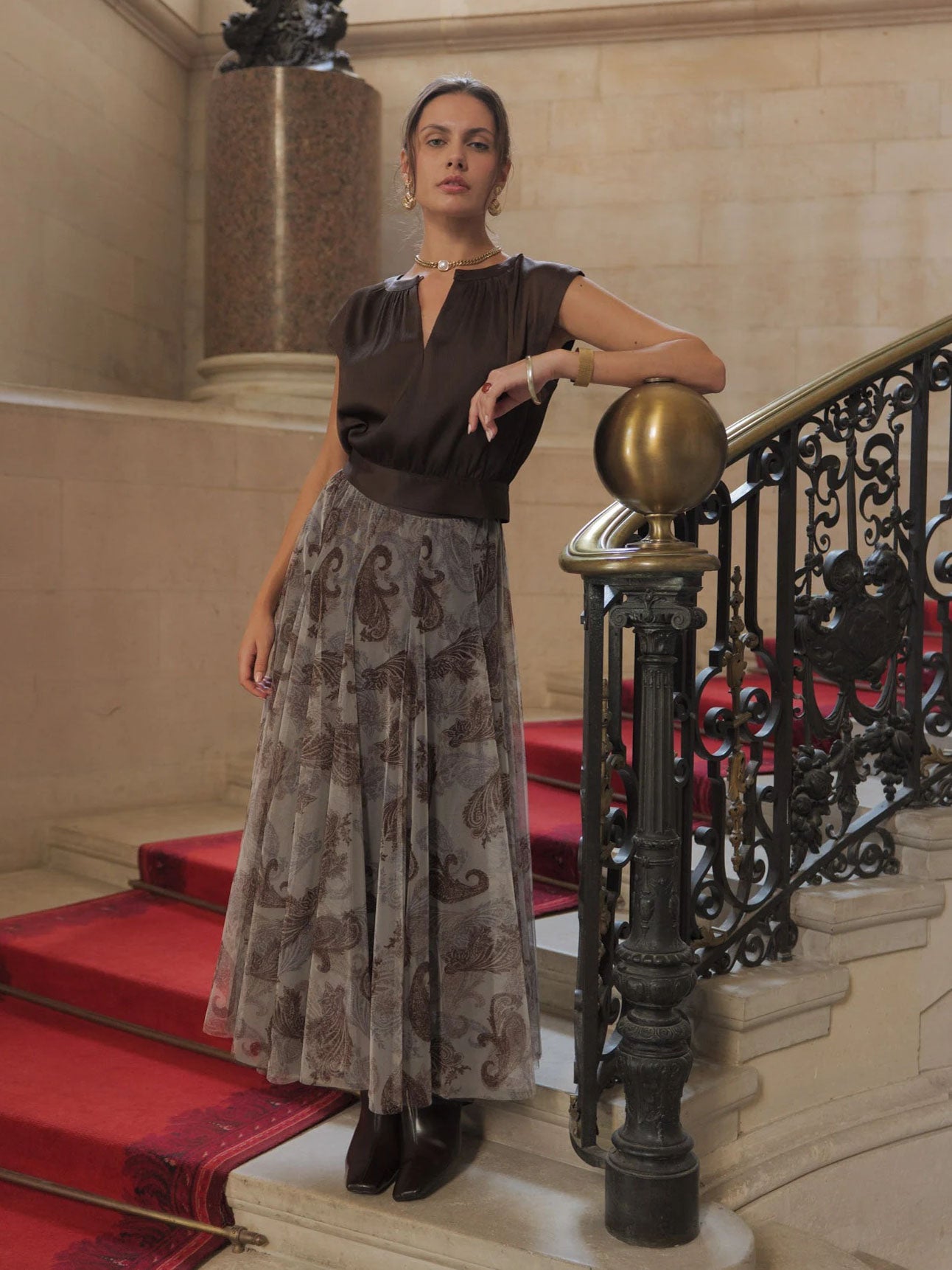 Candice - Printed flared tulle skirt