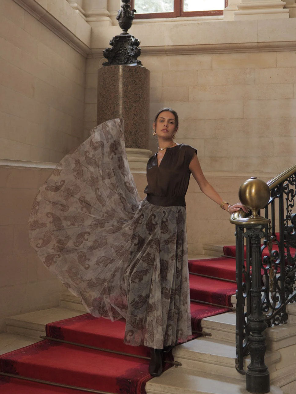 Candice - Printed flared tulle skirt
