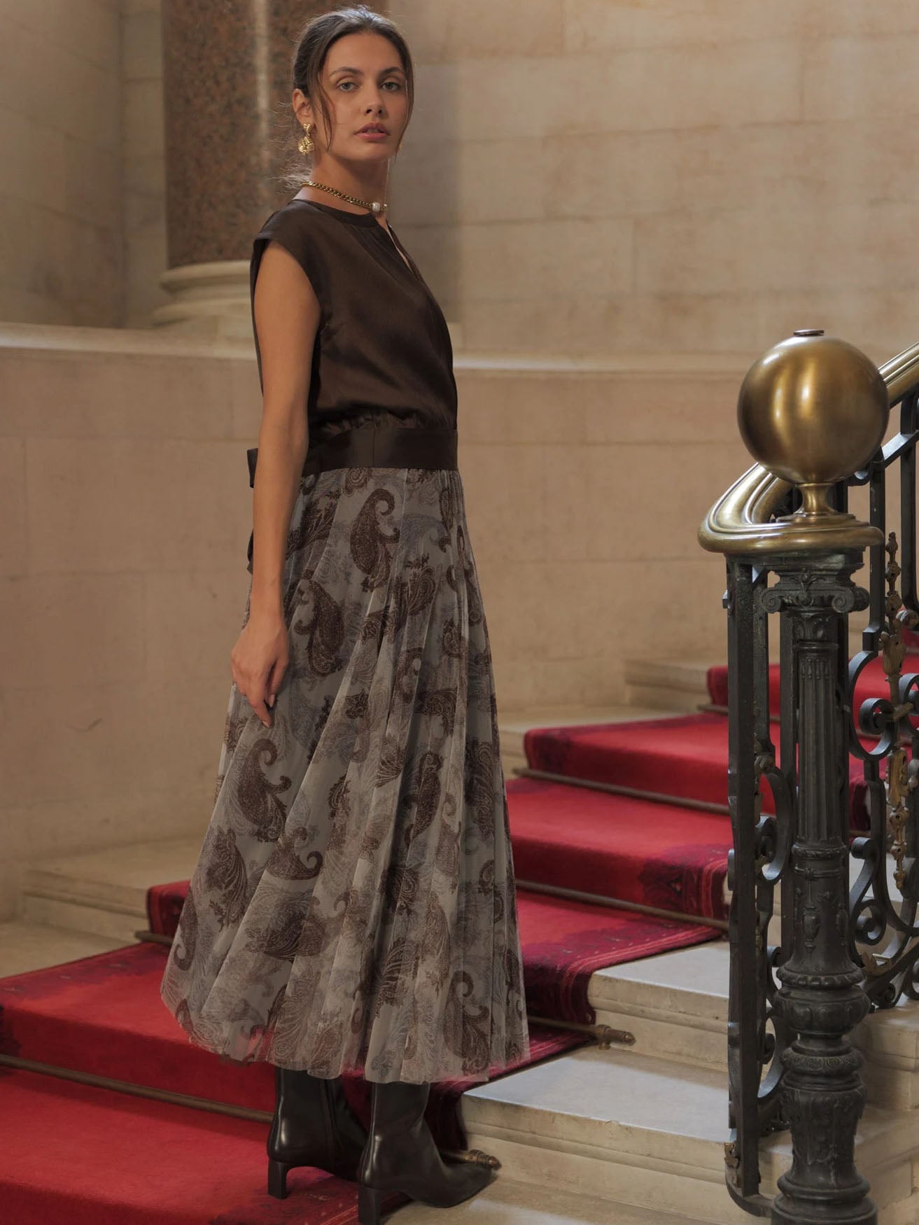 Candice - Printed flared tulle skirt