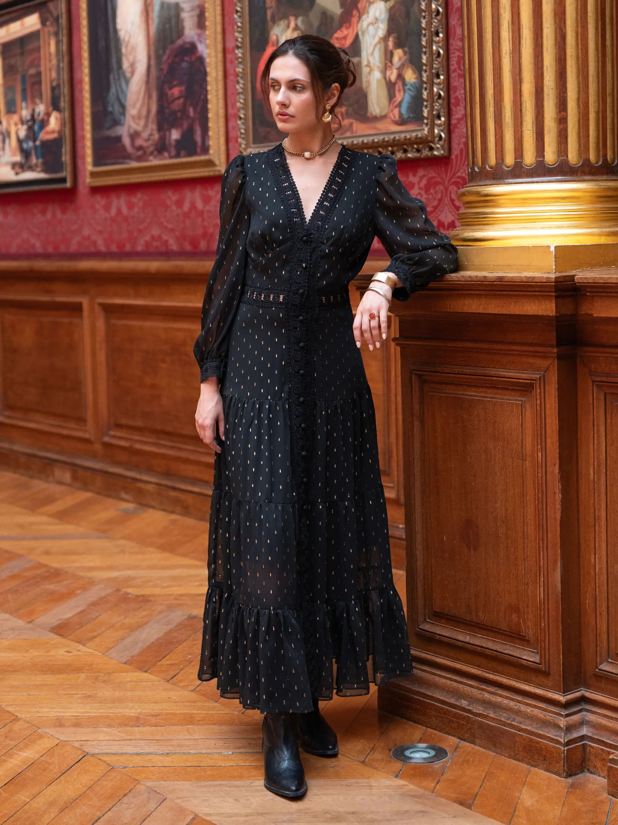 Elisa - Crochet trim maxi dress