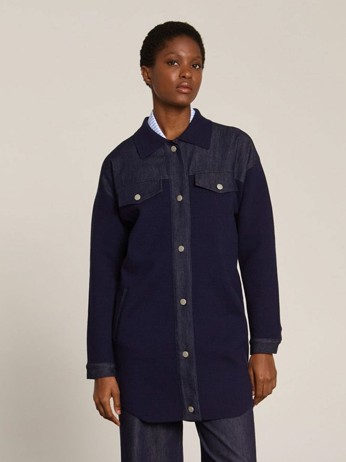 Macy - Denim trim knitted jacket