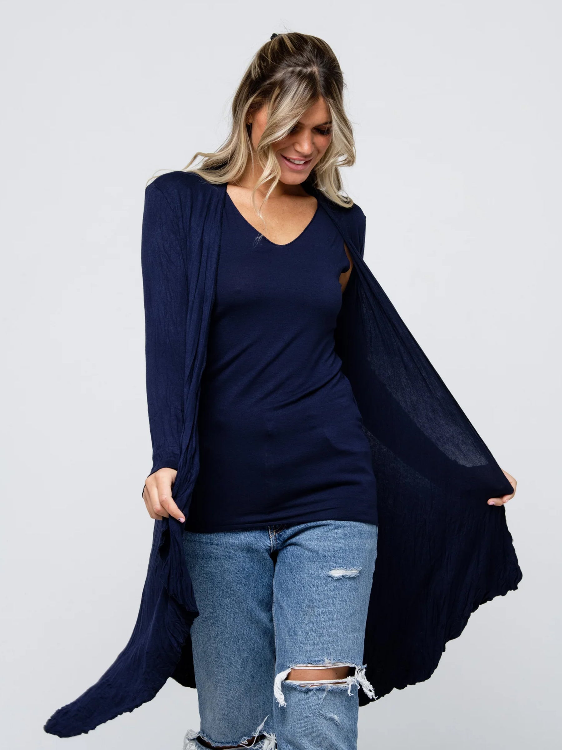 Longo - Waterfall soft jersey cardigan Navy