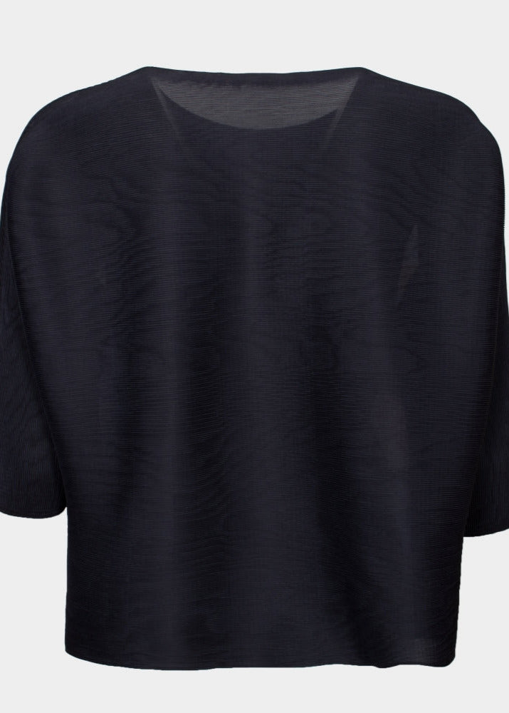 Cary navy multi floral pleated scoop neck top