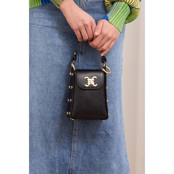 Celina black cc clasp leather cross body bag