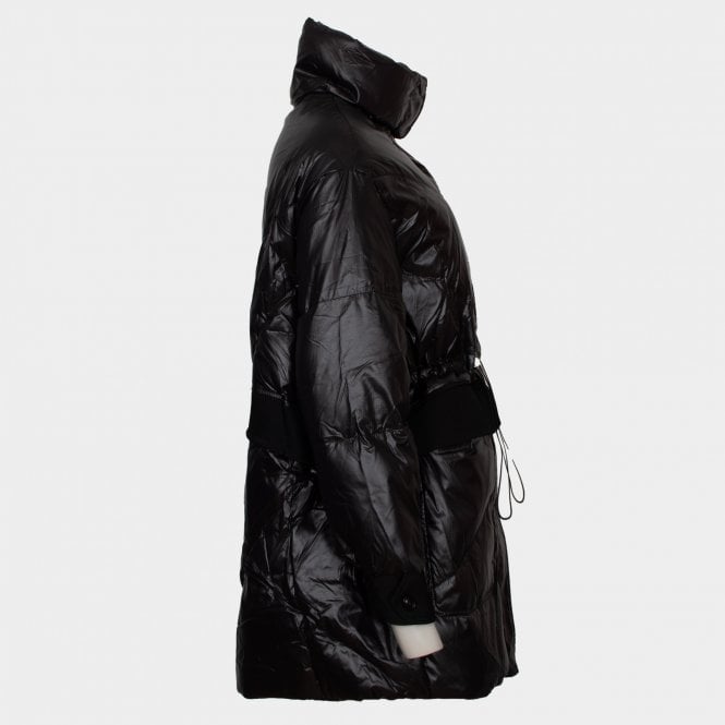Charmaine black glossy midi length puffa coat