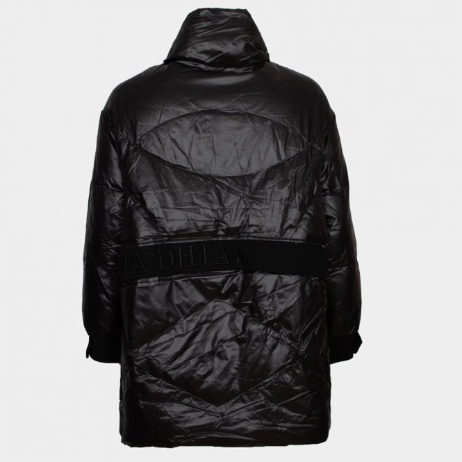 Charmaine black glossy midi length puffa coat