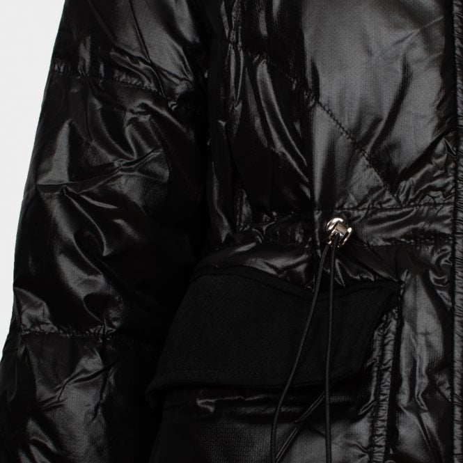 Charmaine black glossy midi length puffa coat
