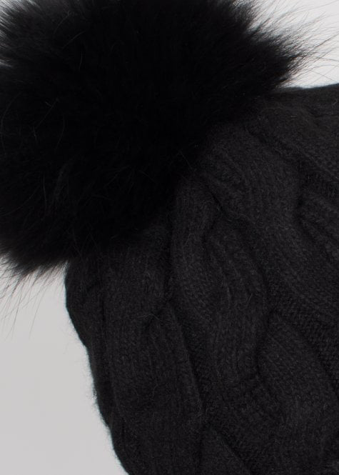 Connie black cashmere blend cable knit bobble hat
