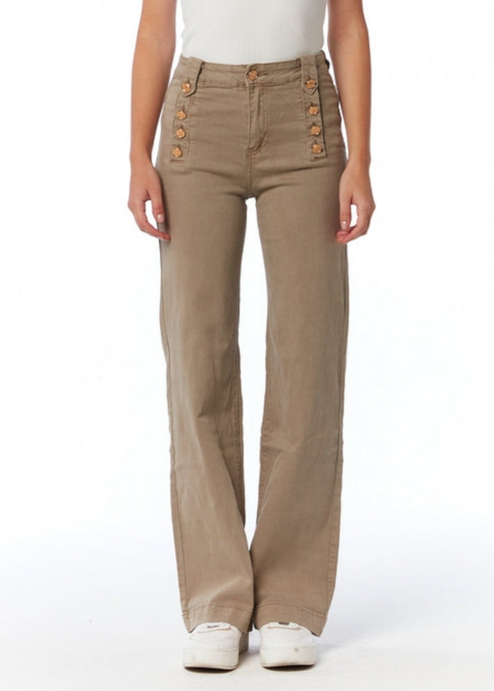 Doreen sage stretch denim military button front jeans