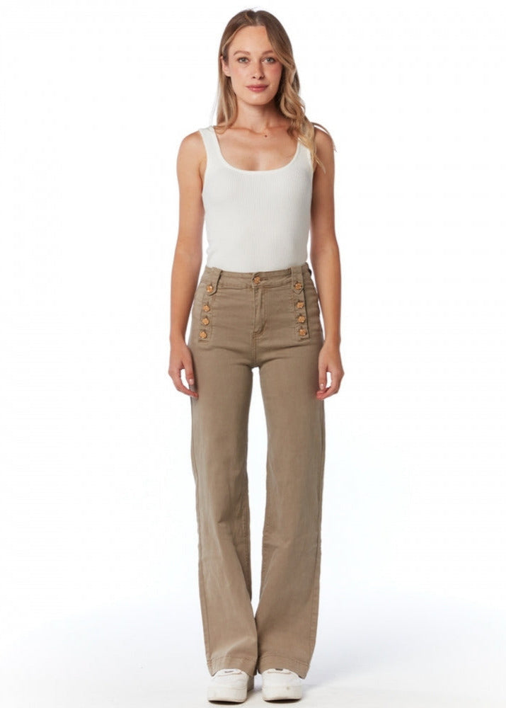 Doreen sage stretch denim military button front jeans