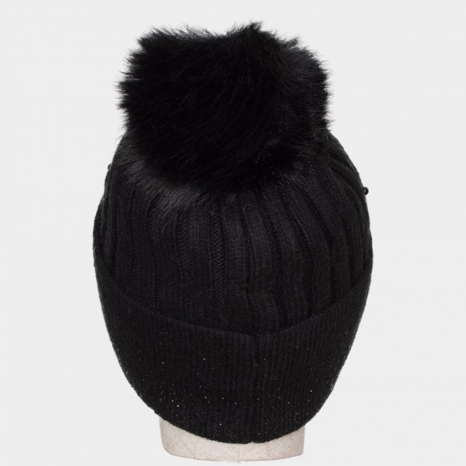 Gem black cashmere blend knit beaded bobble hat