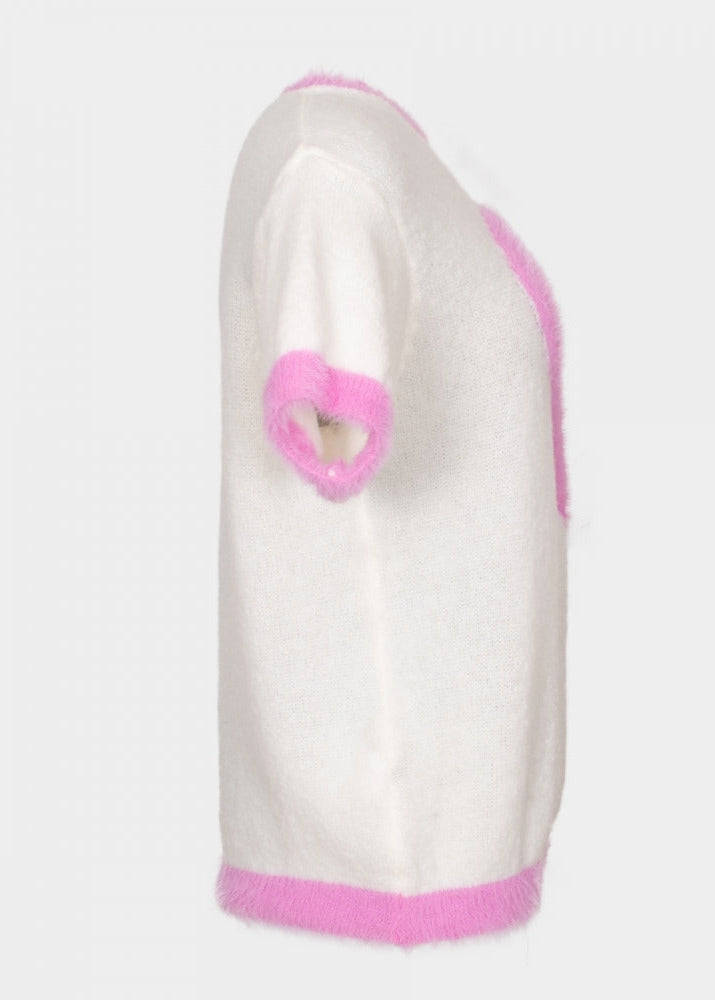 Heart pink crew neck short sleeve fluffy jumper