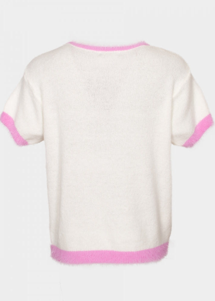 Heart pink crew neck short sleeve fluffy jumper