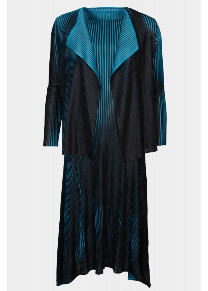Helena royal blue and black pleated edge to edge jacket