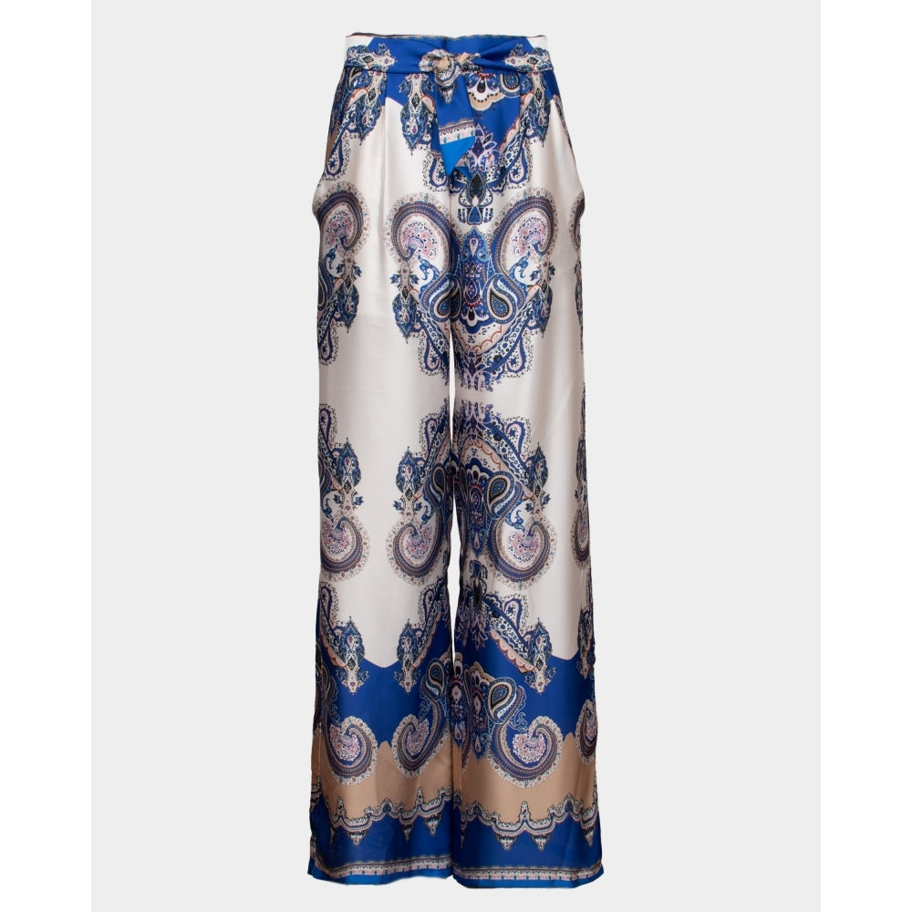 Ibiza blue print soft satin trousers