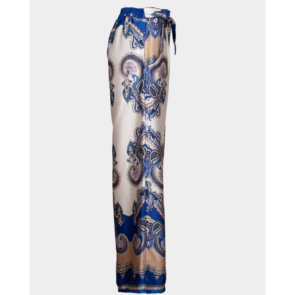 Ibiza blue print soft satin trousers