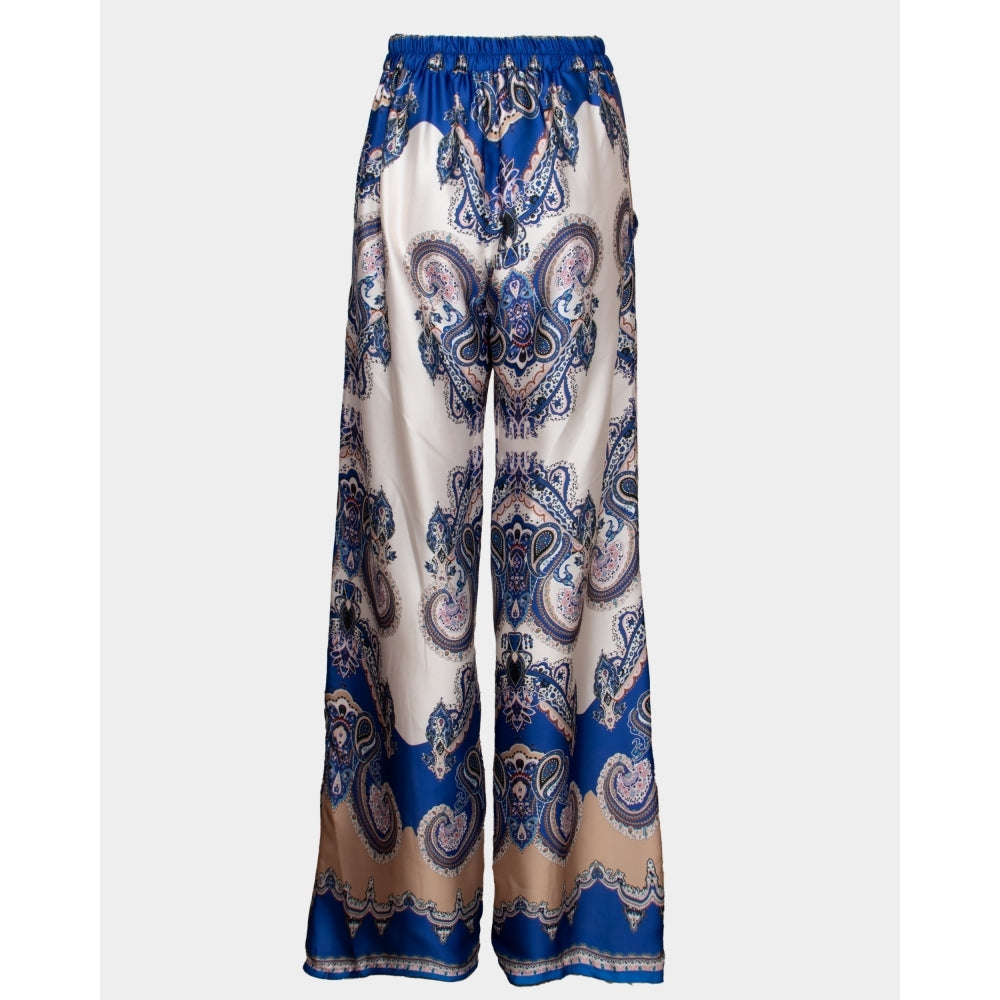 Ibiza blue print soft satin trousers