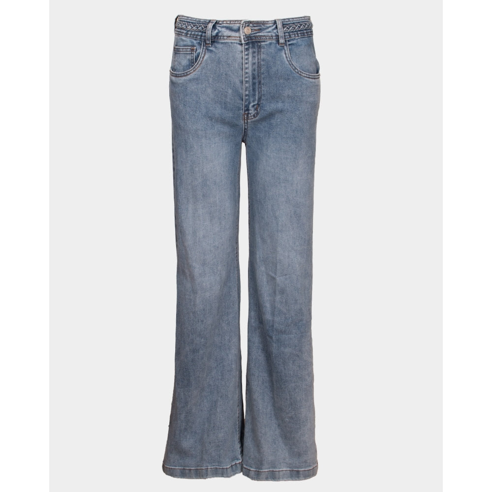 Leah blue denim plait waist stretch jeans
