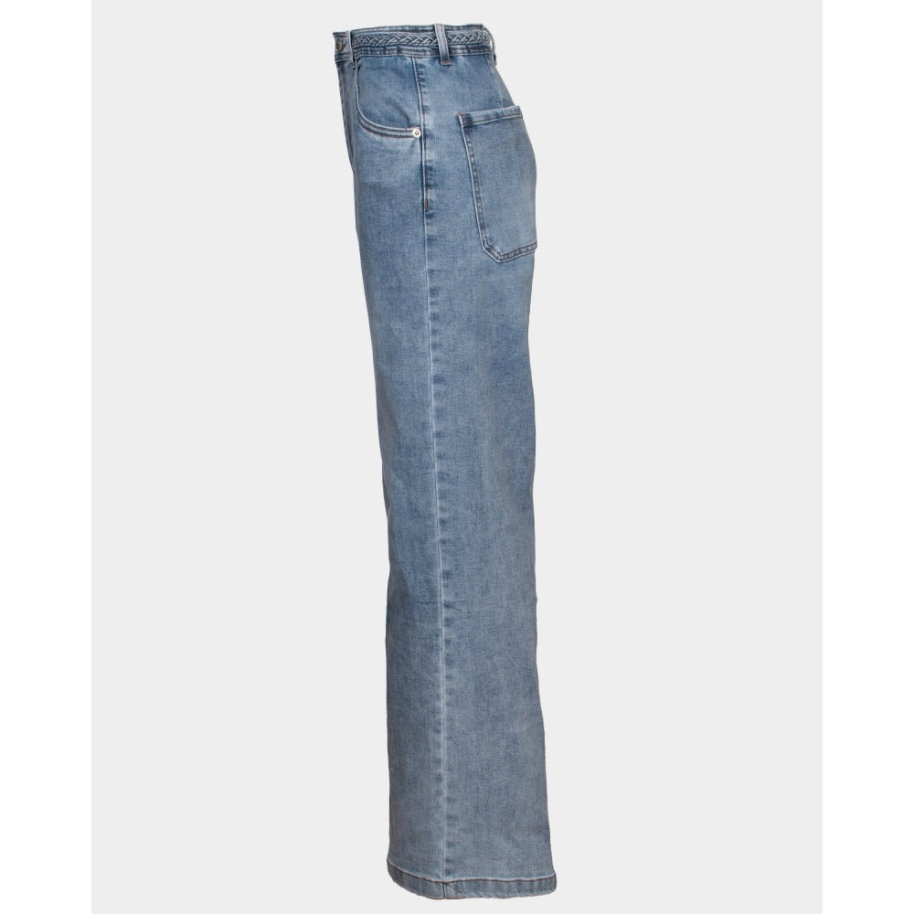 Leah blue denim plait waist stretch jeans