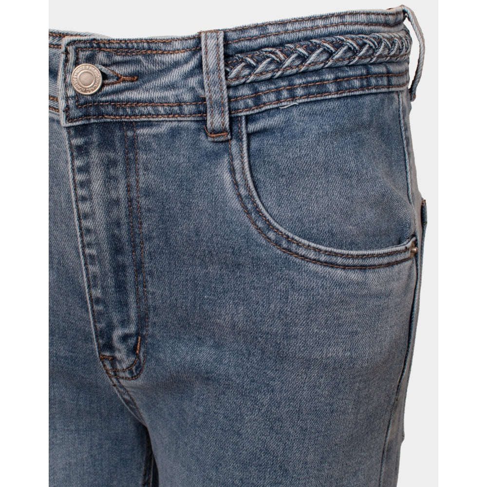 Leah blue denim plait waist stretch jeans