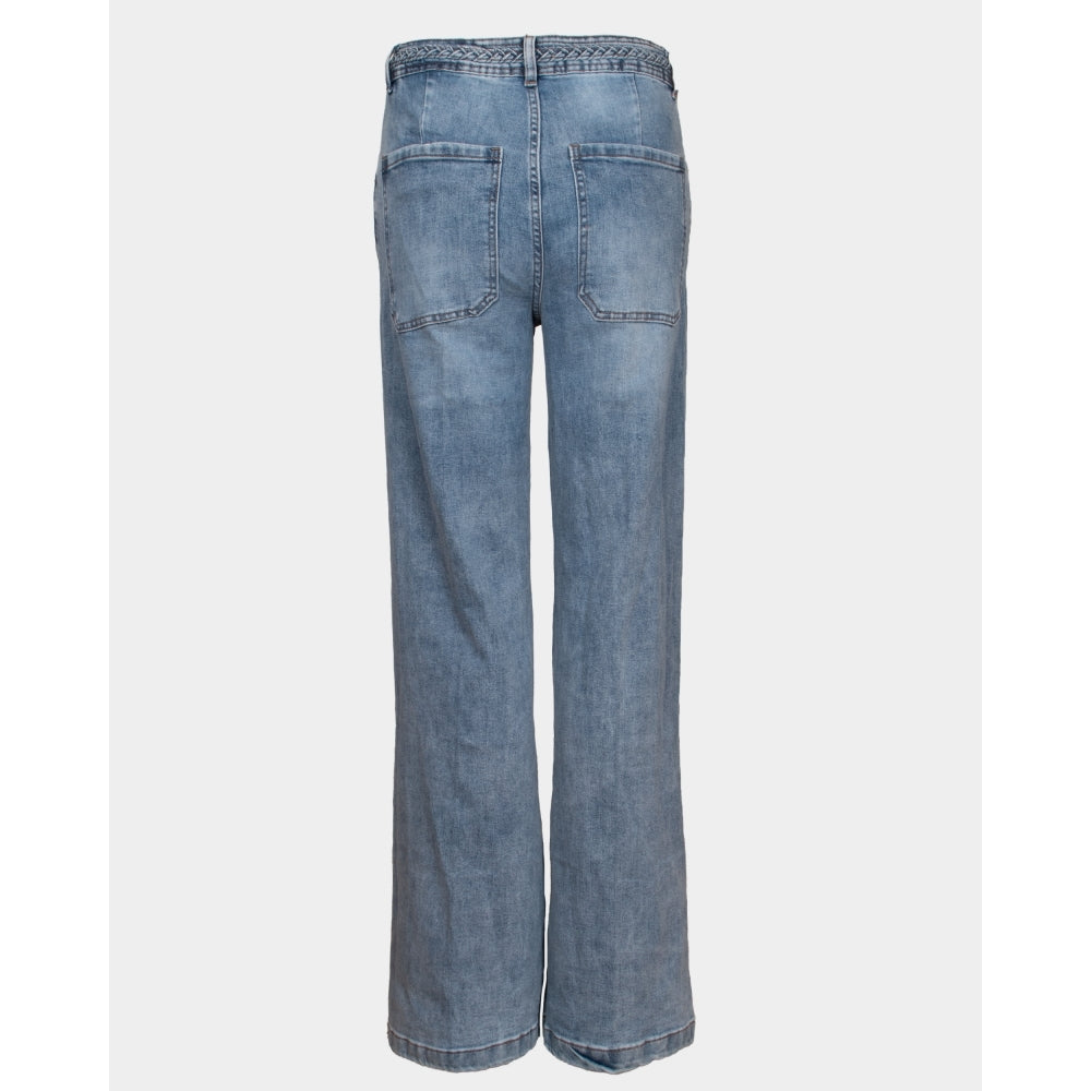 Leah blue denim plait waist stretch jeans