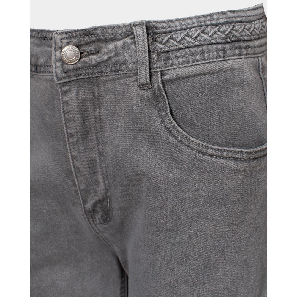 Leah grey denim plait waist stretch jeans