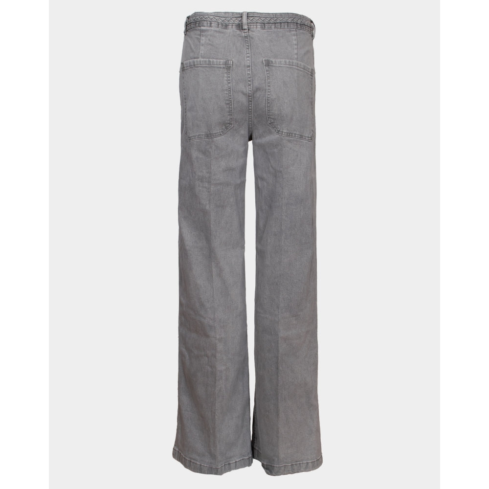Leah grey denim plait waist stretch jeans