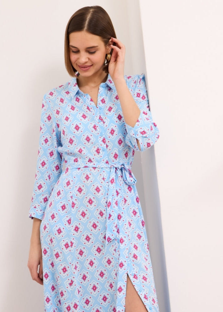 Luna - Printed shirt dress Sky Blue/Rasberry