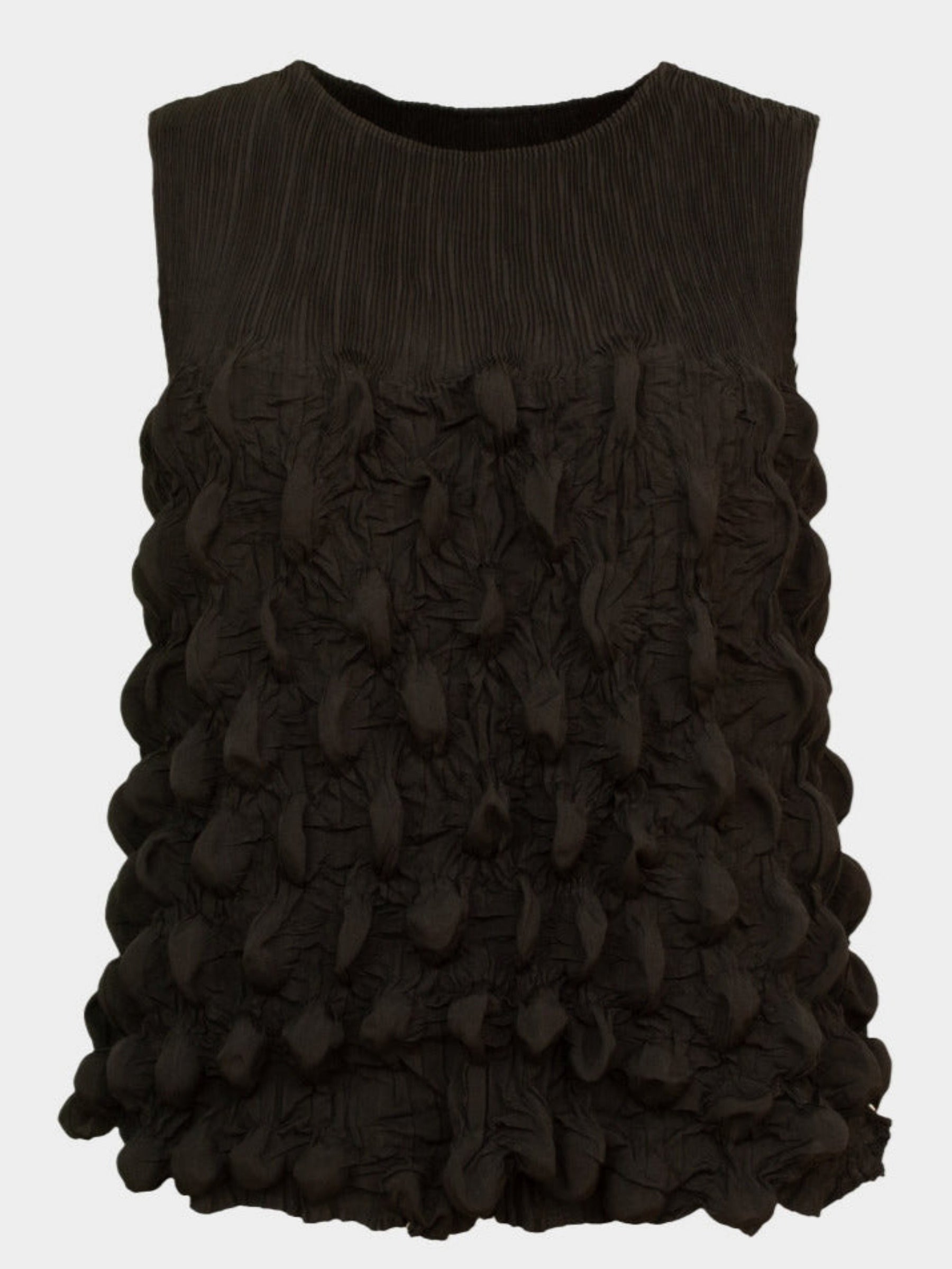 Marsha- Bubble pleated sleeveless top Black
