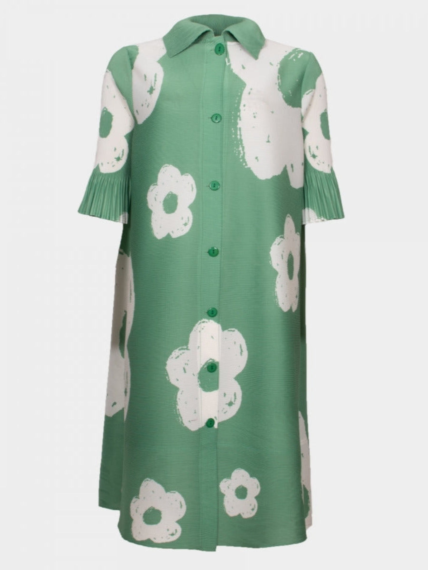 Maryq green white flower pleated coat / dress