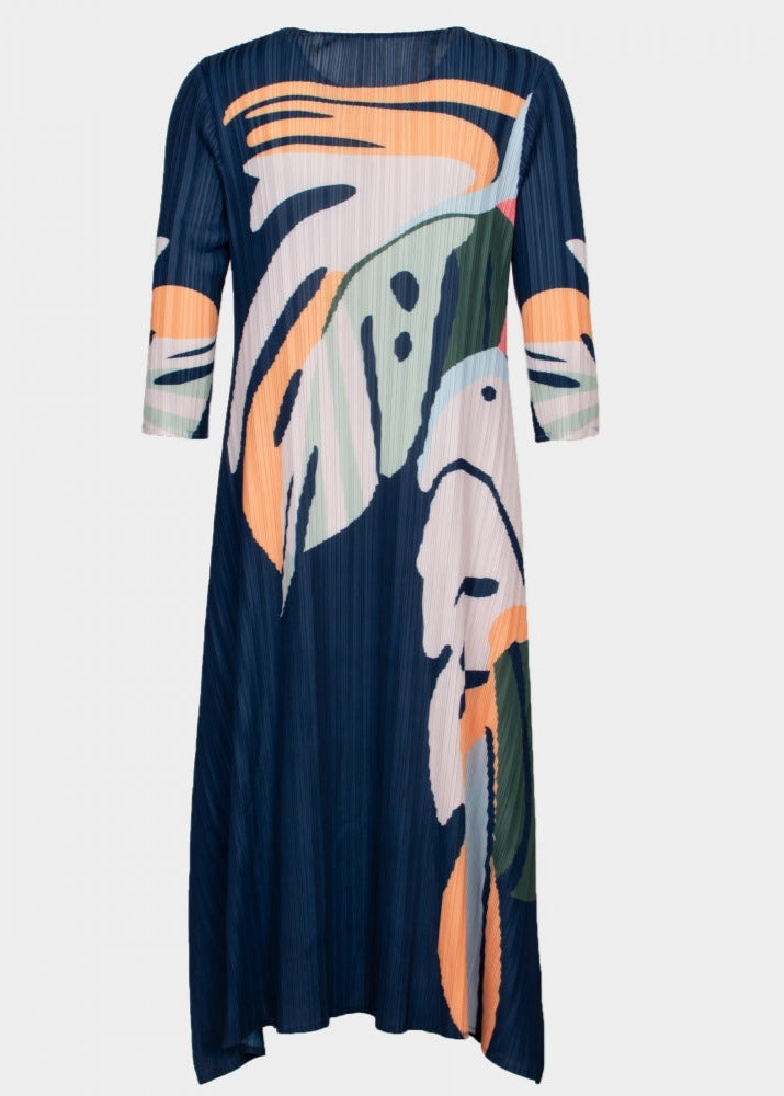 Montana navy splash print sleeved pleated trapeze dress