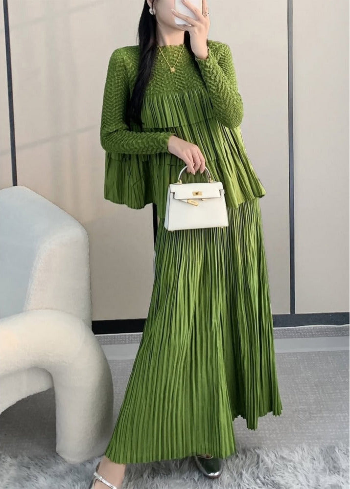 Nic lime green tiered hem part pleated top