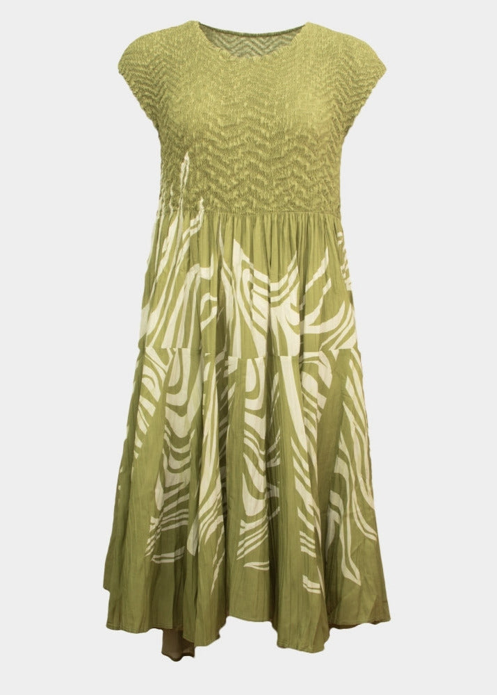 Nicolette green printed sleeveless midi length dress