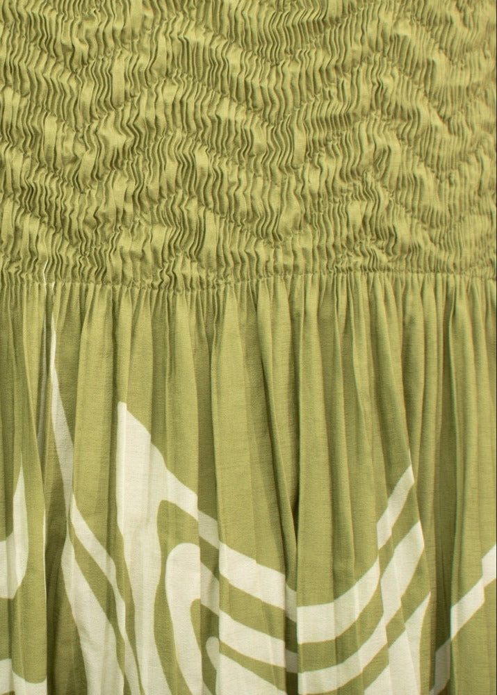 Nicolette green printed sleeveless midi length dress