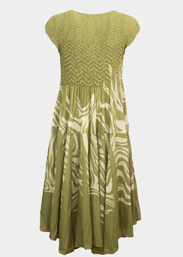 Nicolette green printed sleeveless midi length dress