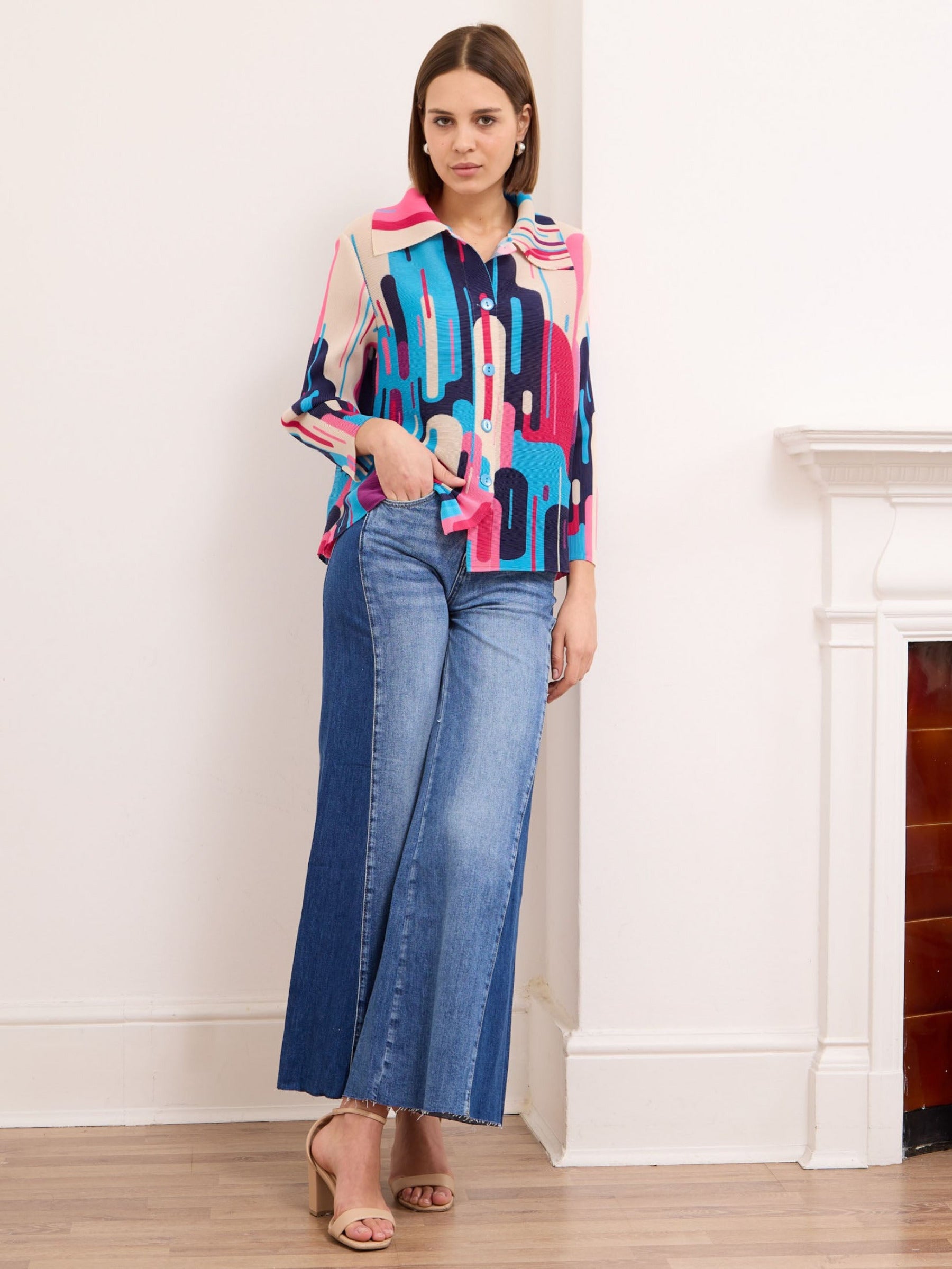 Monroe - Pink & Blue finely pleated jacket