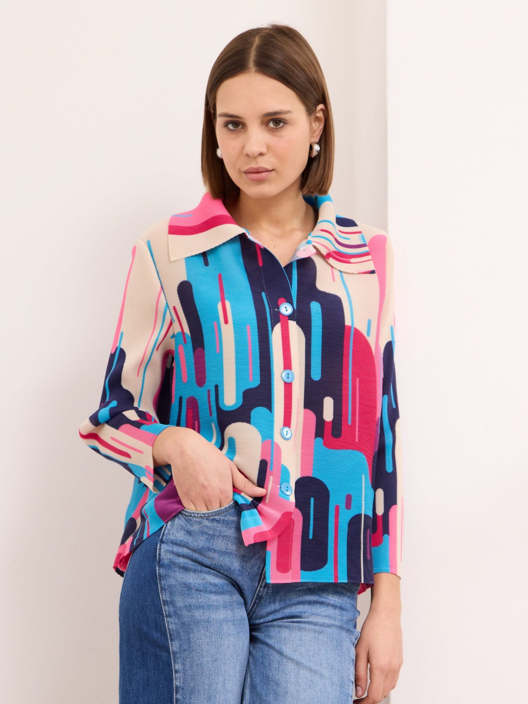 Monroe - Pink & Blue finely pleated jacket