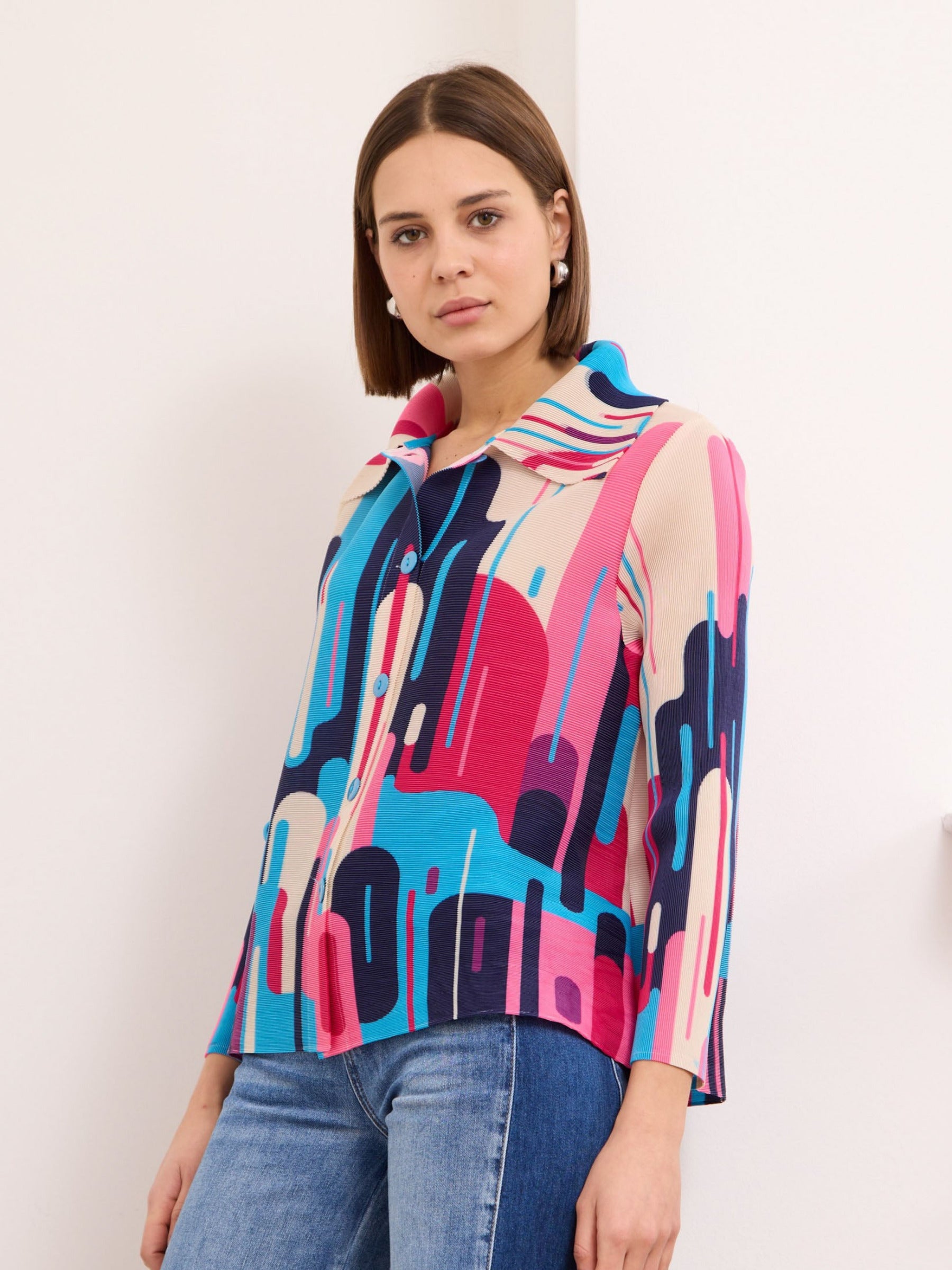Monroe - Pink & Blue finely pleated jacket
