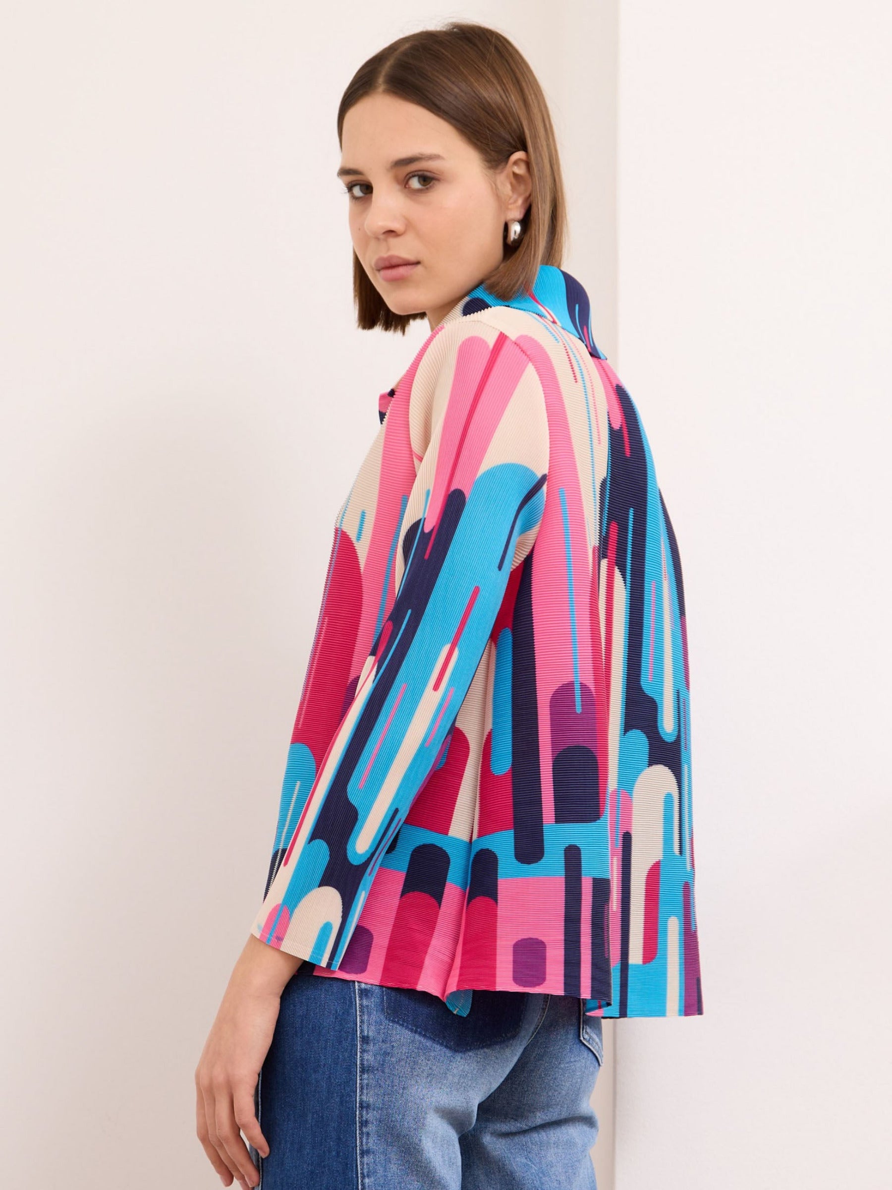 Monroe - Pink & Blue finely pleated jacket