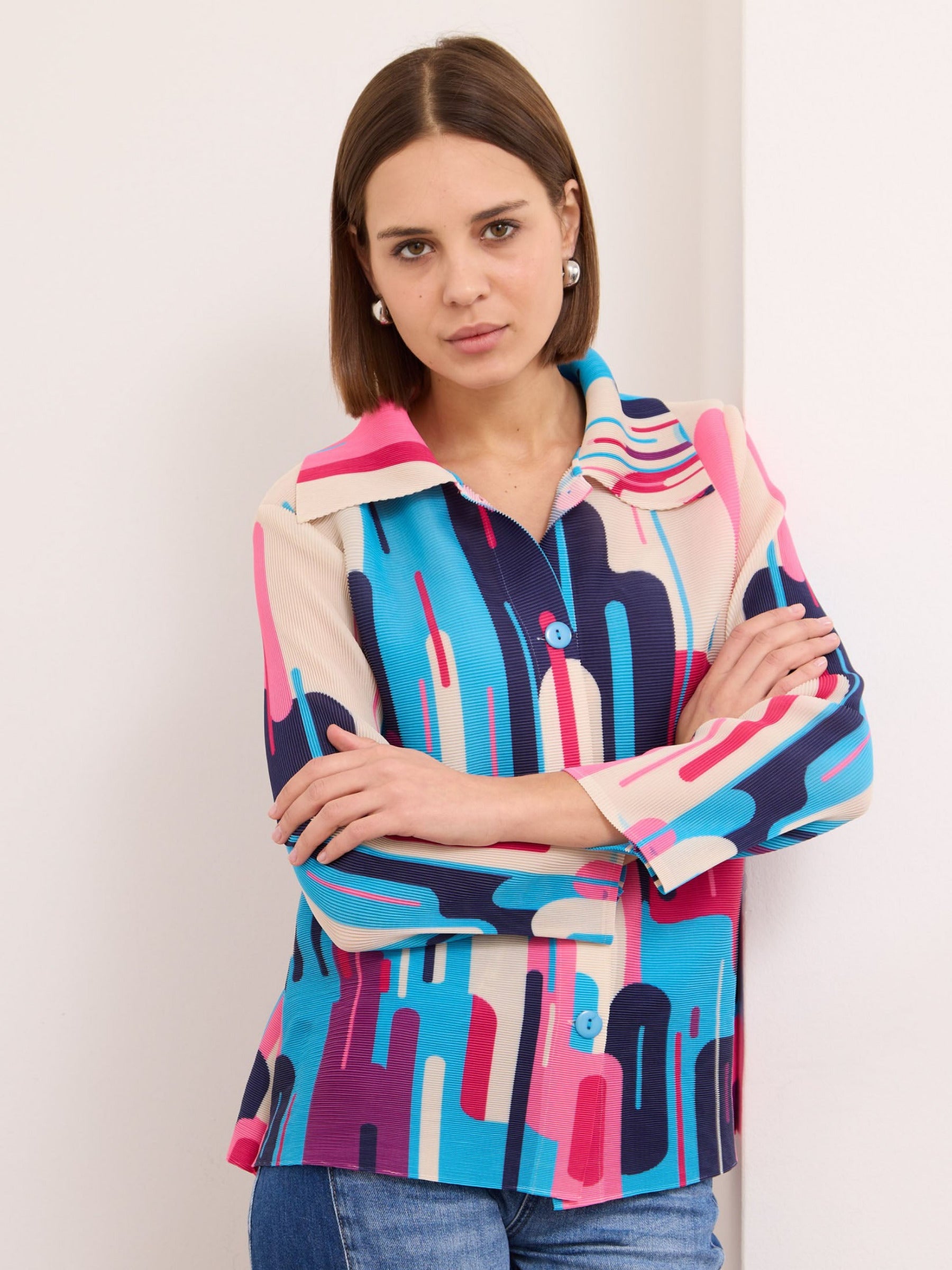 Monroe - Pink & Blue finely pleated jacket