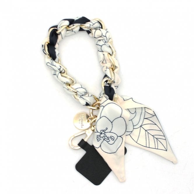 Scarf print cream chain phone holder