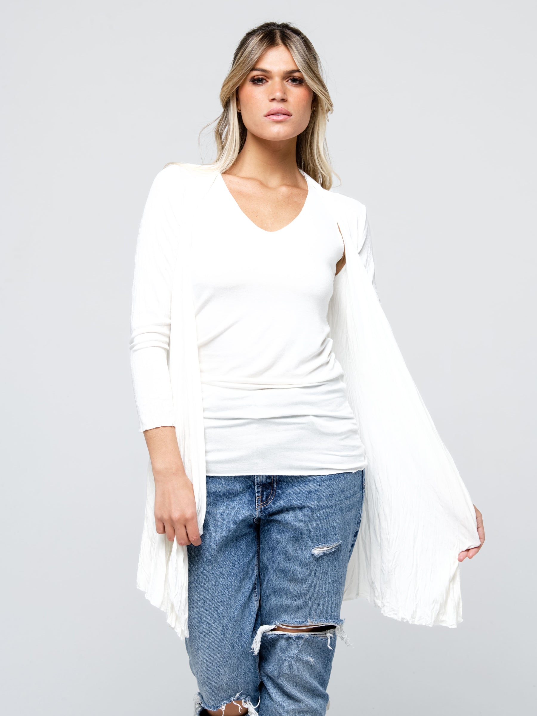 Longo - Waterfall soft jersey cardigan White