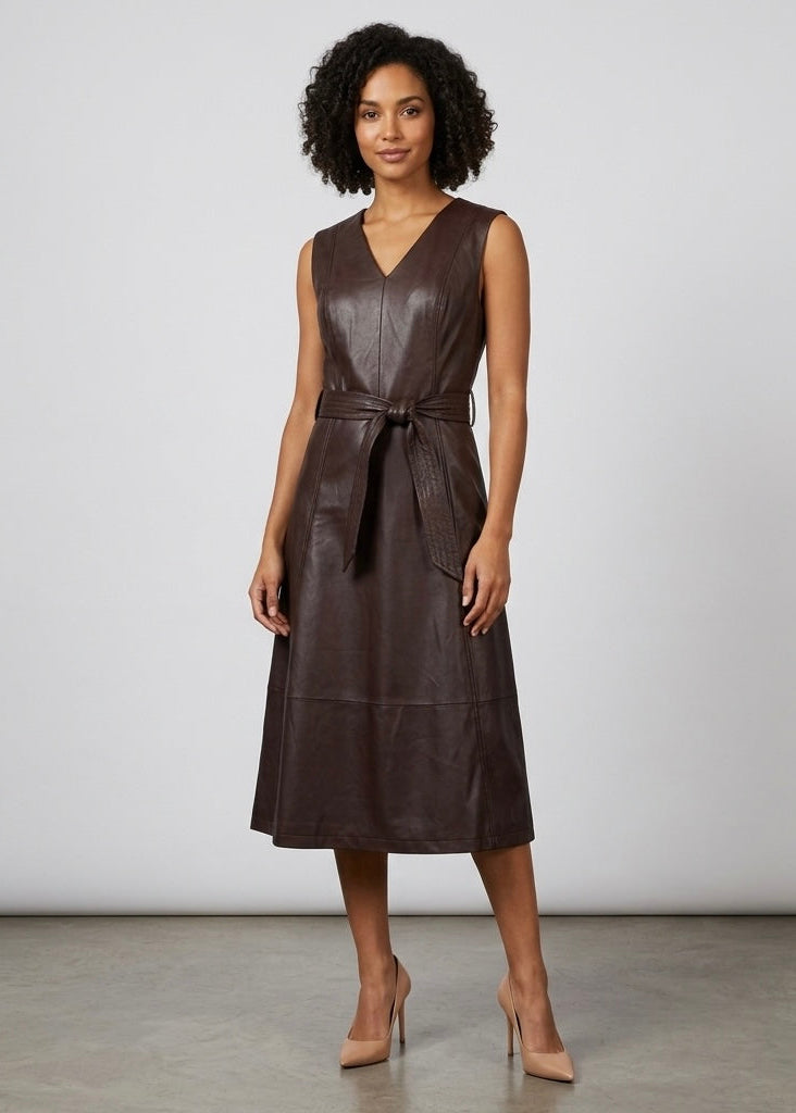 knee length dresses for ladies Sophia Pleather midi v dress