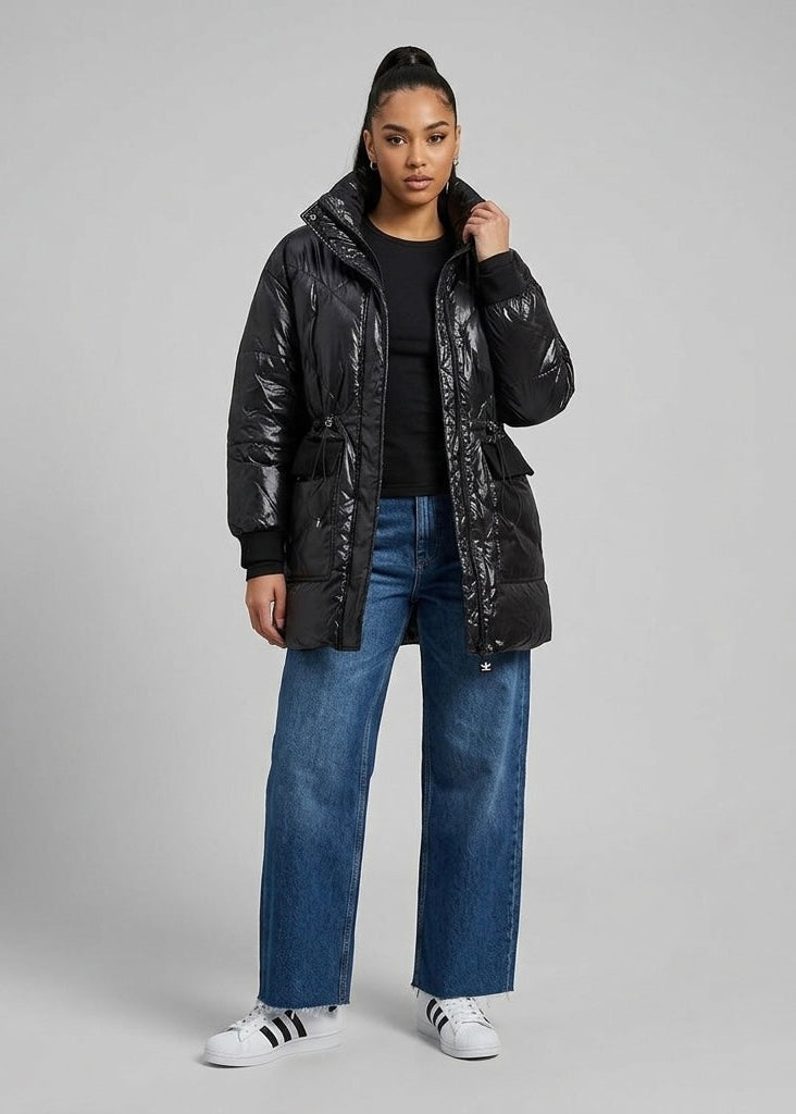 Charmaine Glossy midi length puffa coat