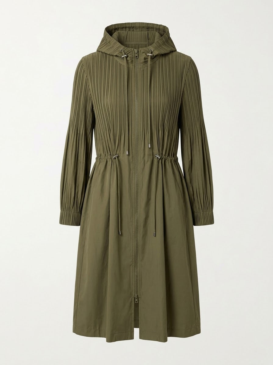 Judi Midi length pleat coat in khaki