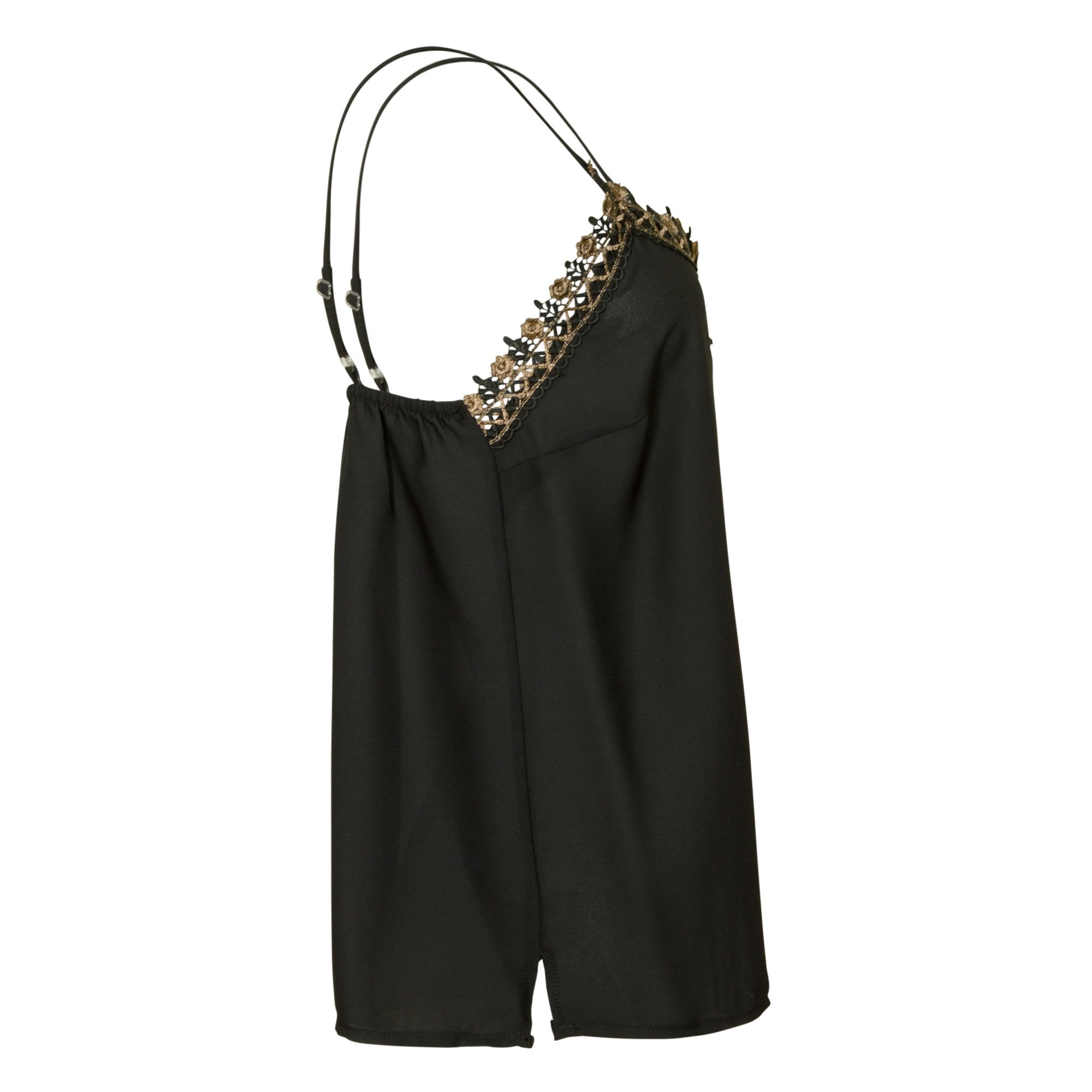 Dina black crepe crochet trim cami top