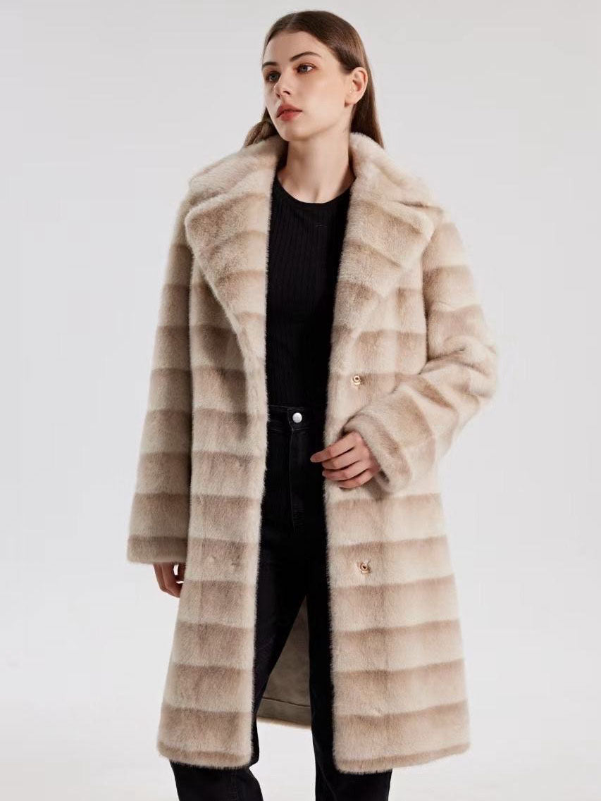 Rhiana - Faux fur tonal stripe coat