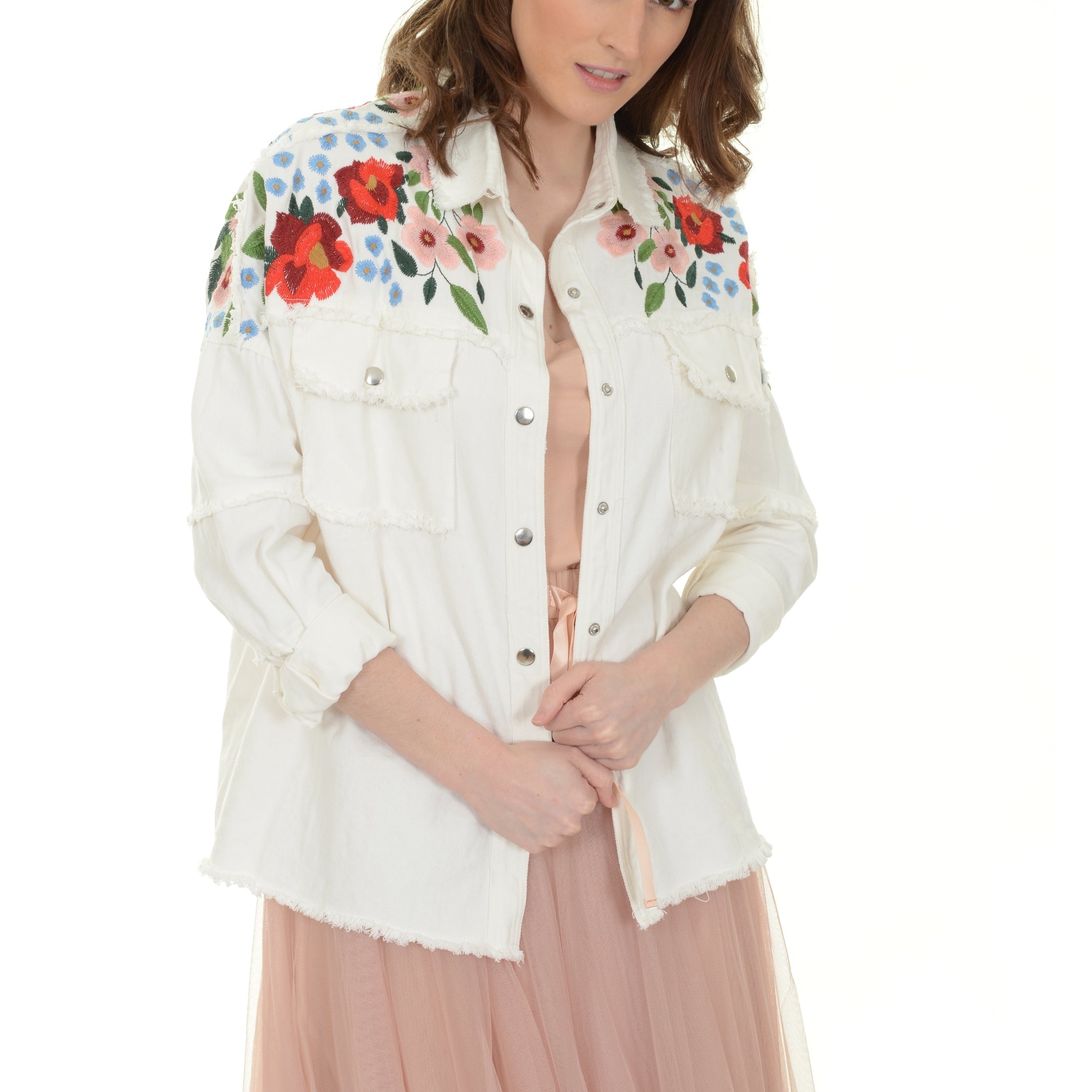 Melissa white denim embroidered shirt